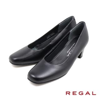【NAGASHIRO永城皮鞋】REGAL日本經典商務軟墊舒適圓頭中低跟包鞋 黑色(P793-BL)