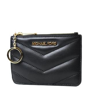 【Michael Kors】JET SET 絎縫山形紋拉鍊證件/鑰匙/零錢包-金釦黑