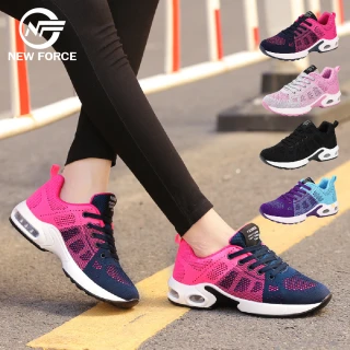 【NEW FORCE】漸層透氣飛織氣墊健走鞋-4色可選(休閒鞋/氣墊鞋女鞋/運動鞋/慢跑鞋)