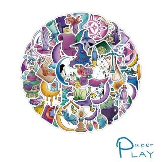 【Paper Play】創意多用途防水貼紙-塗鴉魔法月亮 50枚入(防水貼紙 行李箱貼紙 手機貼紙 水壺貼紙)