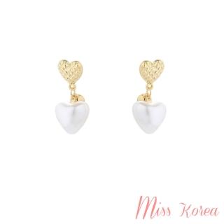 【MISS KOREA】韓國設計優雅別緻愛心珍珠造型夾式耳環(無耳洞耳環 耳夾 夾式耳環)