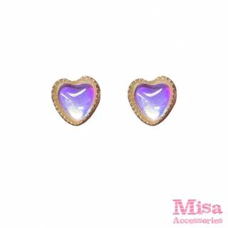 【MISA】韓國設計甜美小巧愛心炫彩夾式耳環(無耳洞耳環 耳夾 夾式耳環)