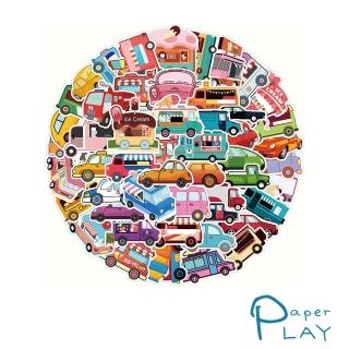 【Paper Play】創意多用途防水貼紙-趣味卡通小汽車 50枚入(防水貼紙 行李箱貼紙 手機貼紙 水壺貼紙)