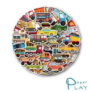 【Paper Play】創意多用途防水貼紙-可愛卡通小汽車 50枚入(防水貼紙 行李箱貼紙 手機貼紙 水壺貼紙)