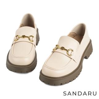 【SANDARU 山打努】樂福鞋 馬銜釦後踩兩穿厚底鞋(杏)