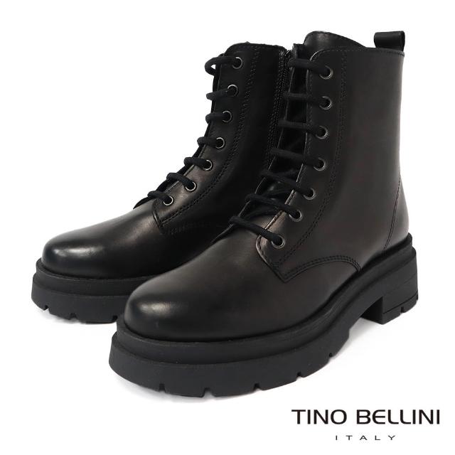 【TINO BELLINI 貝里尼】義大利進口厚底厚底綁帶短靴FWMT004A(黑色)