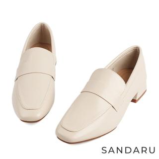 【SANDARU 山打努】樂福鞋 經典素面小方頭低跟鞋(米)