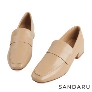 【SANDARU 山打努】樂福鞋 經典素面小方頭低跟鞋(杏)