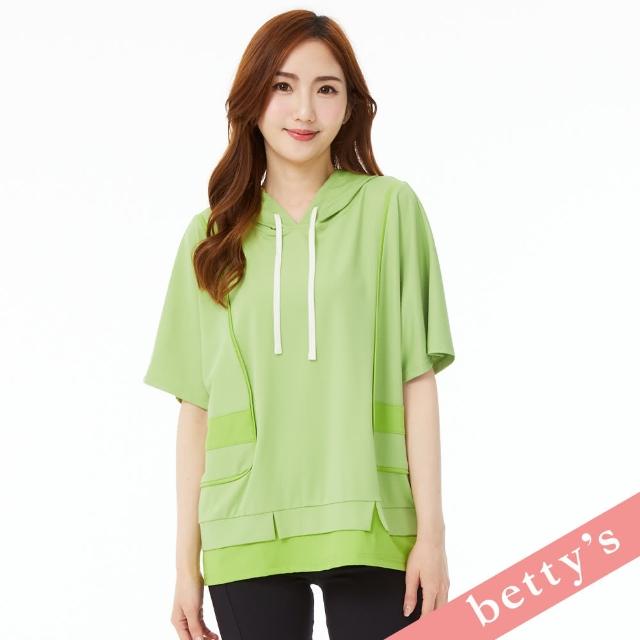 【betty’s 貝蒂思】素面拼接抽繩落肩寬版連帽T-shirt(淺綠色)