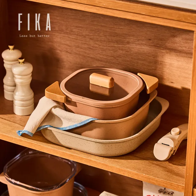【NEOFLAM】FIKA Object Comfort系列陶瓷塗層鍋7件組-珊瑚橘(IH爐可用鍋)
