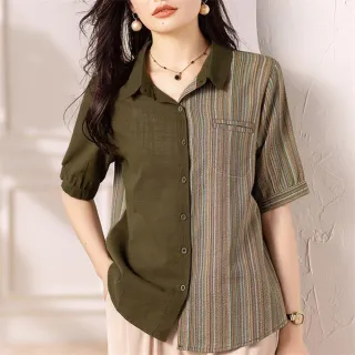 【ALLK 歐楷】滿額再折 長版拼接配色上衣 綠色(尺寸L-XXL/中大尺碼/涼爽/透氣)