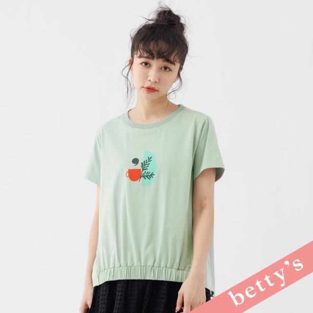 【betty’s 貝蒂思】午茶印花拼接下襬抽皺T-shirt(淺綠)