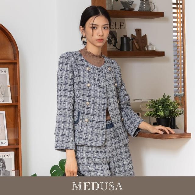 【MEDUSA 曼度莎】現貨-雙排釦藍白混紡毛呢外套（M-XL）｜小香風外套 女外套 冬新品(201-5310A)