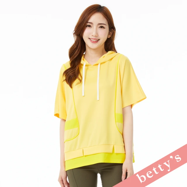 betty’s 貝蒂思 素面拼接抽繩落肩寬版連帽T-shirt(黃色)