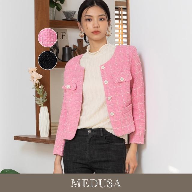 【MEDUSA 曼度莎】現貨-不規則珍珠釦混紡小香風外套 - 2色（M-XL）｜女外套 毛呢西裝外套 新品(201-10207)