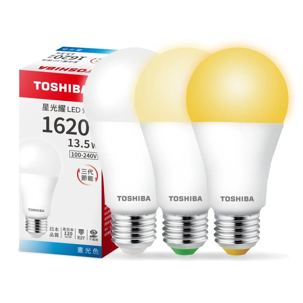 【TOSHIBA 東芝】星光耀 13.5W LED燈泡 4入(白光/自然光/黃光)