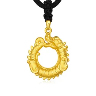 【ANGEL】沙金盤龍生肖吉祥吊飾黑繩項鍊(金色)