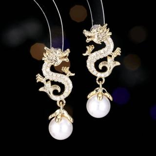【ANGEL】華麗盤龍珍珠鋯石鑲鑽耳環(2色可選)