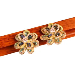 【ANGEL】雙層花漾鋯石碎鑽典雅耳環(3色可選)