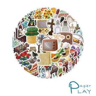 【Paper Play】創意多用途防水貼紙-復古懷舊生活物件 60枚入(防水貼紙 行李箱貼紙 手機貼紙 水壺貼紙)