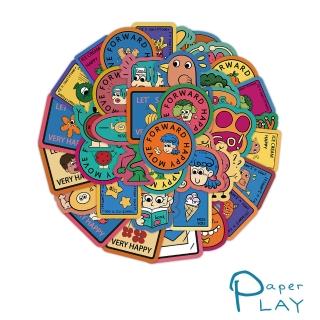 【Paper Play】創意多用途防水貼紙-美式搞怪塗鴉 60枚入(防水貼紙 行李箱貼紙 手機貼紙 水壺貼紙)
