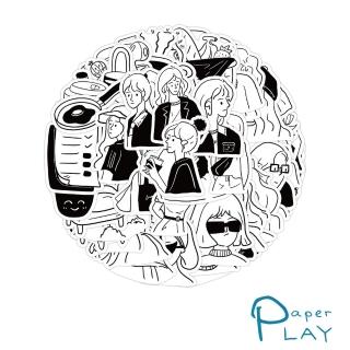 【Paper Play】創意多用途防水貼紙-黑白線條漫畫人物元素 60枚入(防水貼紙 行李箱貼紙 手機貼紙 水壺貼紙)