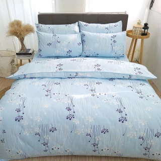 【Lust】蒲英戀曲-藍 100%純棉、雙人加大6尺床包/枕套/薄被套6X7尺、台灣製