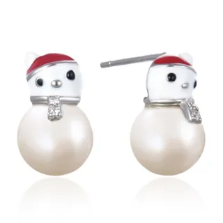 【925 STARS】純銀925可愛聖誕小雪人造型珍珠耳環(純銀925耳環 聖誕耳環 雪人耳環)