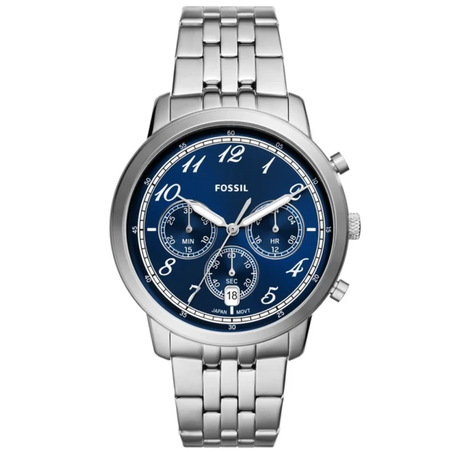 FOSSILFOSSIL 公司貨 Neutra 潮流魅力三眼計時不鏽鋼腕錶/銀x藍面 男錶(FS6025)