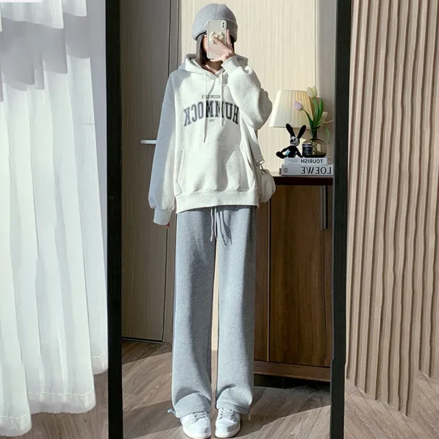 【D.studio】韓版內刷毛加厚舒適仿羊絨直筒寬褲(褲子長褲女裝 高腰褲拖地褲直筒褲黑褲發熱褲保暖褲 P315)