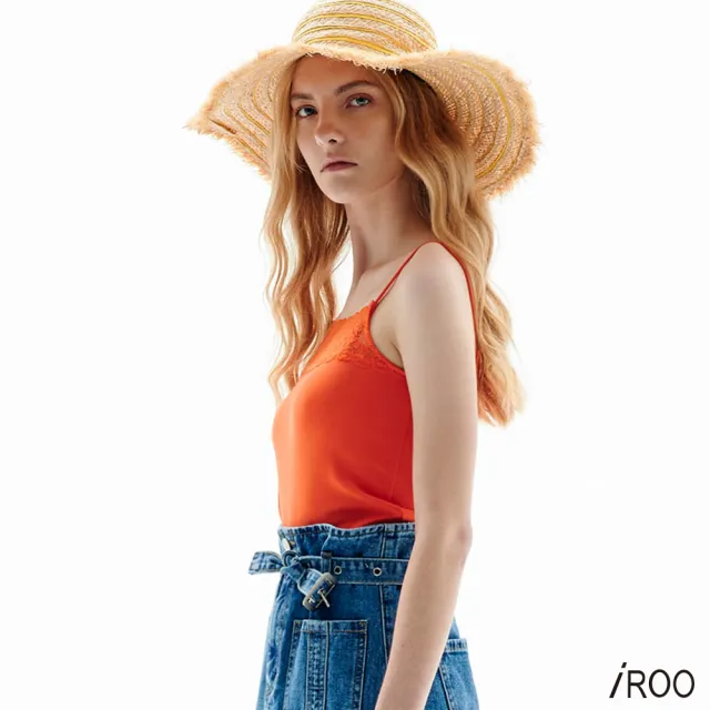 【iROO】橘色蕾絲細肩帶背心