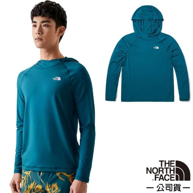 The North Face 男款 經典長袖連帽T恤_亞洲版型/套頭休閒衫.運動排汗衣(81PW-EPS 珊瑚藍)