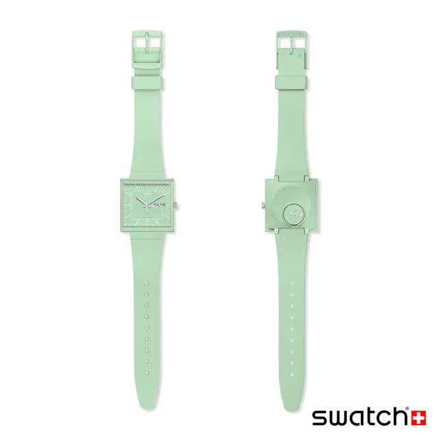 【SWATCH】Gent 原創系列手錶 WHAT IF…MINT? 生物陶瓷 方形錶 淡綠 男錶 女錶 手錶 瑞士錶 錶(34mm)