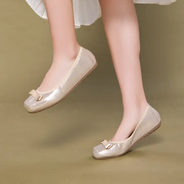 【FAIR LADY】我的旅行日記 優雅芭蕾單結柔光感平底鞋(金、501738)