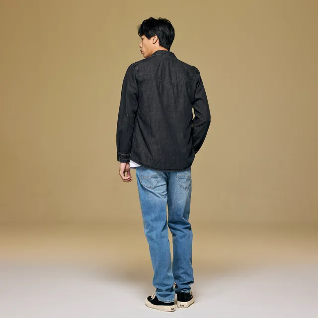 【Lee 官方旗艦】男裝 牛仔長袖襯衫 / 不對稱雙口袋 騎士黑 標準版型 / 101+ 系列(LB408002308)