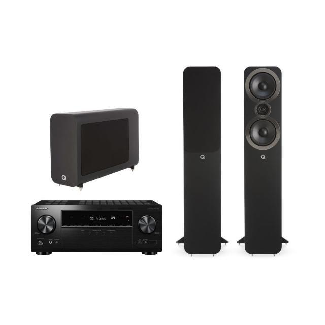 【Q Acoustics】黑色落地式喇叭+黑色重低音+AV環繞擴大機(3050i+3060s+VSX-935)