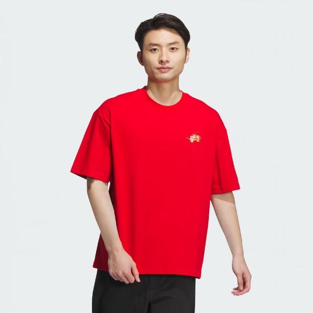 【adidas 愛迪達】上衣 男款 短袖上衣 運動 亞規 新年 M DRGN YR TEE 紅 JE6105