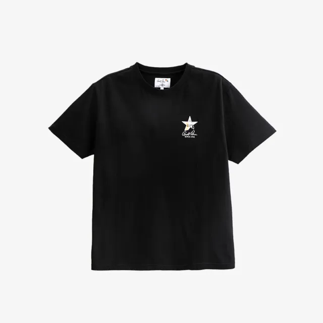 【Arnold Palmer 雨傘】男裝-機能快乾五角星LOGO刺繡T恤(黑色)