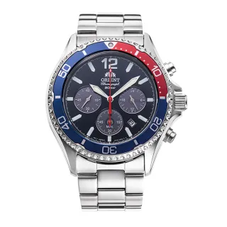 【ORIENT 東方錶】ORIENT東方錶 Quartz Sports系列太陽能跑馬計時腕錶 鋼帶款 藍色 - 42.8 mm(RA-TX0201L)