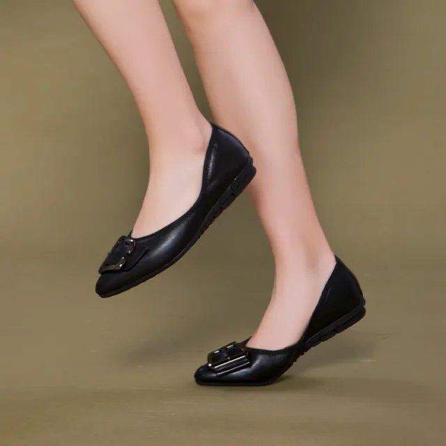 【FAIR LADY】我的旅行日記 時髦金屬腰帶釦平底鞋(黑、502759)
