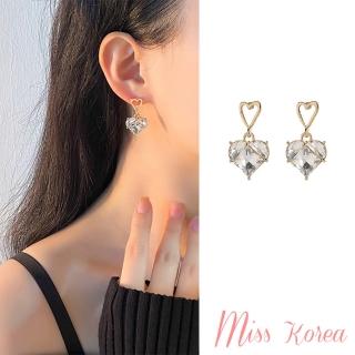 【MISS KOREA】韓國設計S925銀針幾何寶石拼貼愛心造型耳環(S925銀針耳環 寶石耳環 愛心耳環)