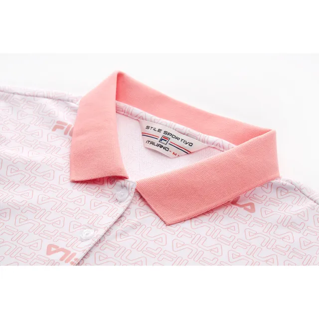 【FILA官方直營】女滿版LOGO吸濕排汗短袖POLO衫-粉色(5POY-1724-PK)
