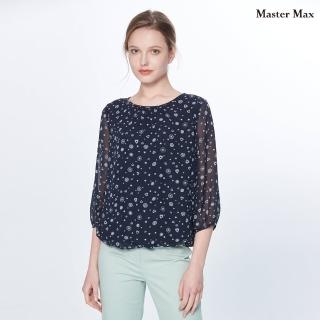 【Master Max】領口抓褶滿版可愛小圖七分袖雪紡上衣(8414003)
