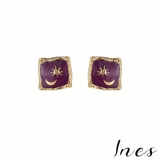 【INES】韓國設計S925銀針方型彩釉星月造型耳環(S925耳環 方型耳環 彩釉耳環)