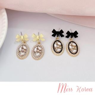 【MISS KOREA】S925銀針耳環 珍珠耳環/韓國設計S925銀針復古立體蝴蝶結優雅珍珠造型耳環(2色任選)