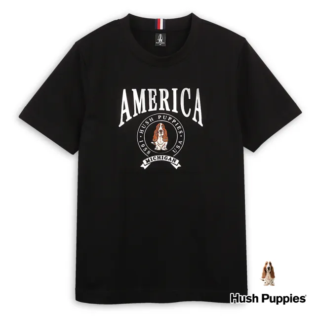 【Hush Puppies】男裝 T恤 經典品牌立體鋼模刺繡狗T恤(黑色 / 43111211)