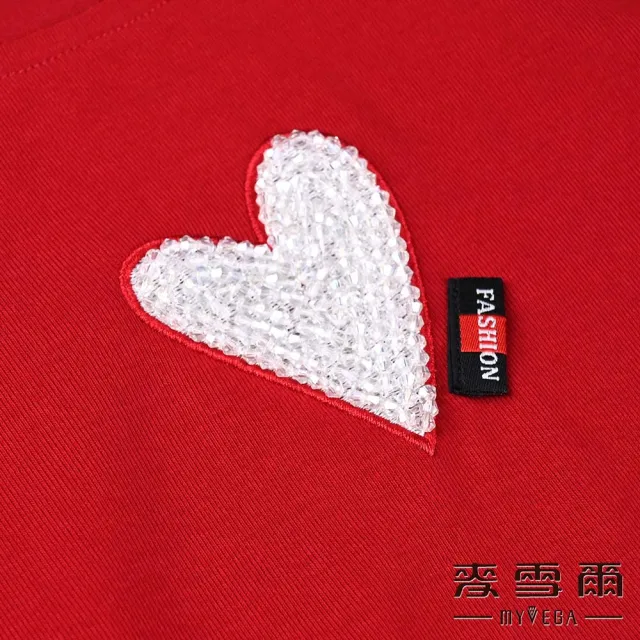 【MYVEGA 麥雪爾】高含棉抓皺袖縫珠刺繡愛心上衣-紅(2024春夏新品)