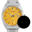 【CITIZEN 星辰】極簡時尚 礦石強化玻璃 日本機芯 日期 不鏽鋼手錶 黃色 41mm(BI5110-54Z)