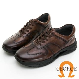 【GEORGE 喬治皮鞋】舒適系列 真皮厚底綁帶休閒氣墊鞋 -咖 335019CZ20