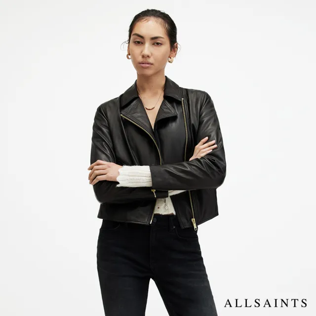 【ALLSAINTS】VELA 柔軟羊皮雙口袋騎士皮衣外套- 黑金  W089LB(修身版型)